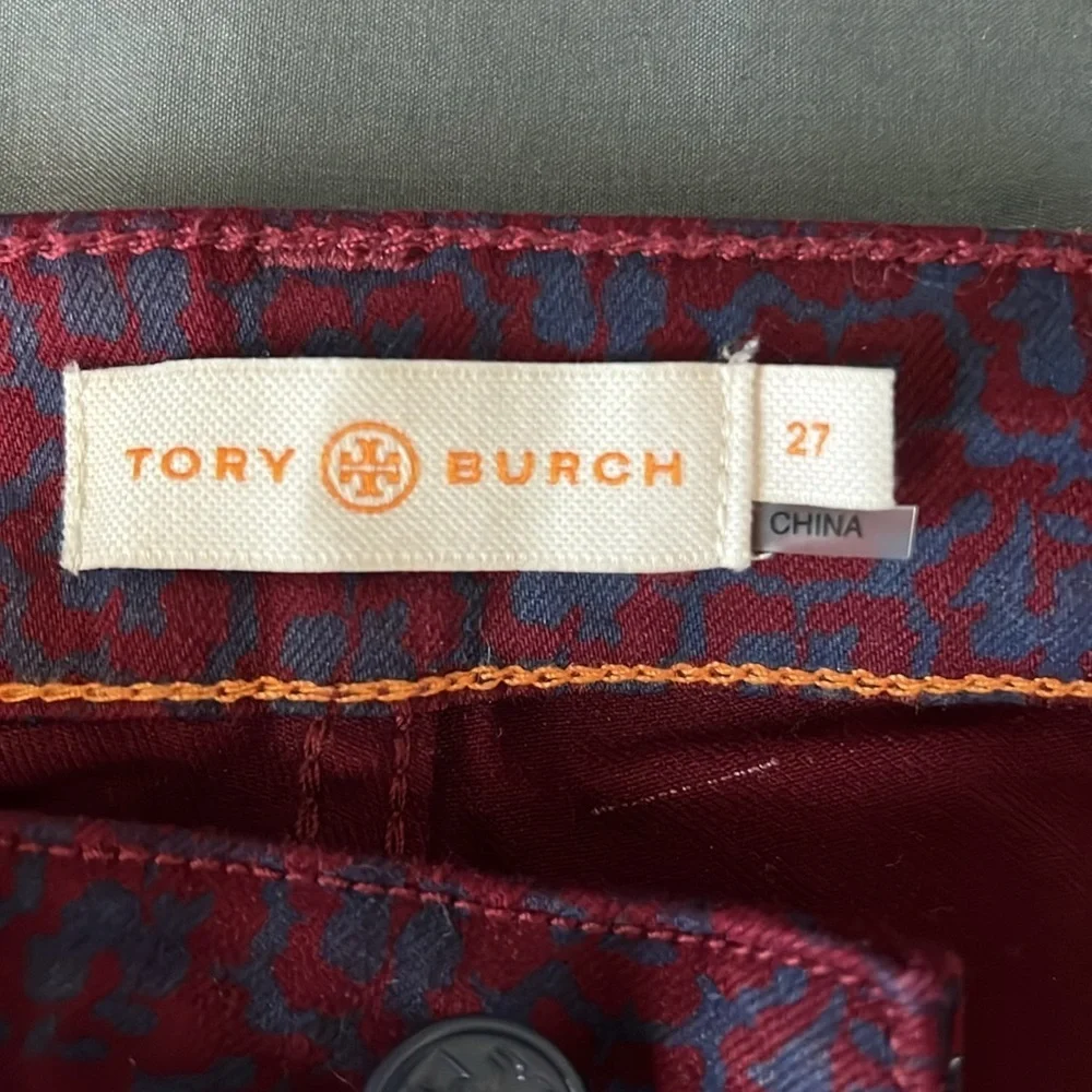 Tory Burch Burgundy/Blue Patterned Jeans Size 27